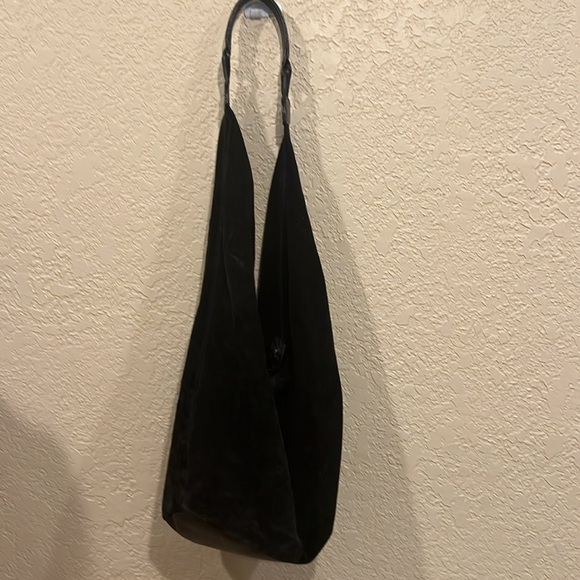 Black Suede & Leather Hobo Shoulder Bag Slouchy Boho Oversized Tote - Picture 2 of 12